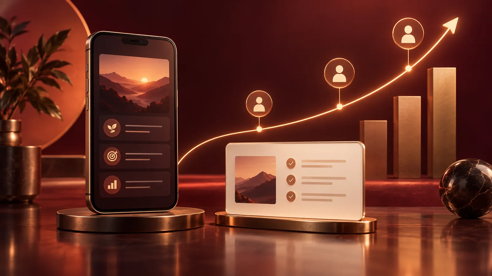 Teléfono y gráfica ascendente que representan ventas digitales